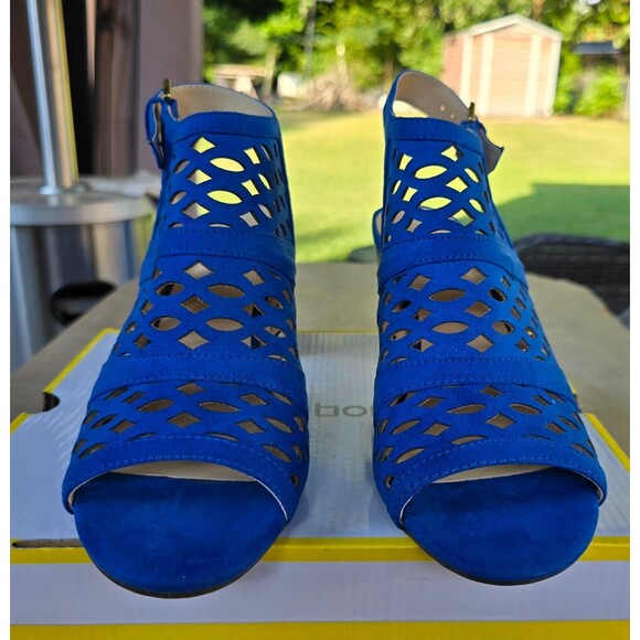 Liz Claiborne Open Toe Heels Pumps Sling Back Sandals Suede NEW 9.5M Blue - Picture 2 of 4